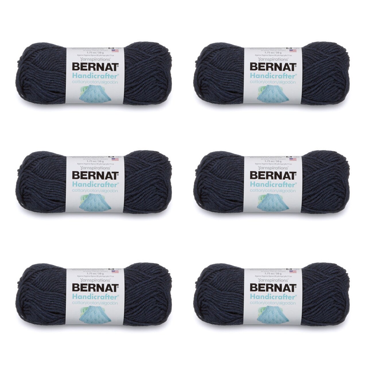 Bernat Handicrafter Cotton Indigo Yarn - 6 Pack of 50g/1.75oz - Cotton - 4 Medium (Worsted) - 80 Yards - Knitting/Crochet